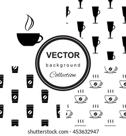 Seamless pattern collection with cup of coffee. Endless background for wallpaper, bed linen, tiles, fabrics, backgrounds. Vector illustration.