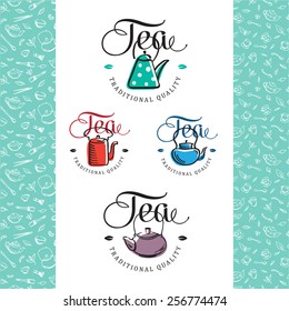 Seamless pattern Collection. Design element for tea package or label and logo. Vector.