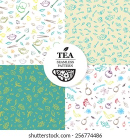 Seamless pattern Collection. Design element for tea package or label. Vector.