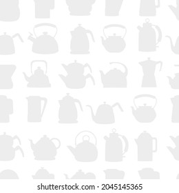 Seamless pattern collection of different types teapots electric coffee ceramic and metal kettles vector illustration on white background