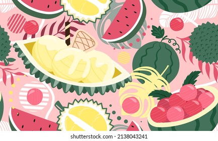 Nahtlose Musterkollektion mit Wassermeloneis und Früchten im Sommer. Vektorgrafik.