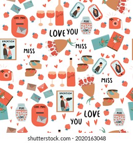 Seamless pattern from collection elements for valentine's day. Vector illustration 