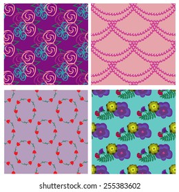 Seamless pattern collection with flowers  and beads