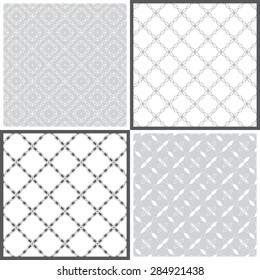 Seamless pattern. Collection of four original classic textures. Repeating geometric shapes, rhombuses, oval, ellipses. Monochrome. Backdrop. Web. Vector element of graphic design