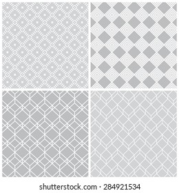 Seamless pattern. Collection of four simple classic rhombic textures. Repeating geometric shapes, rhombuses. Monochrome. Backdrop. Web. Vector element of graphic design