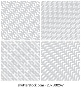 Seamless pattern. Collection of four simple classic textures. Regularly repeating geometric shapes, oval elements, lines, rectangles, arcs. Monochrome. Backdrop. Web. Vector element of graphic design