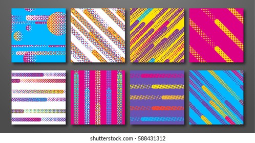 Seamless pattern collection with halftone design. Lines and dotes in Covers with flat geometric background. Trendy Applicable, Geometric Vector illustration. 