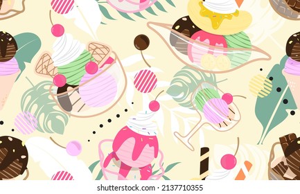 Nahtlose Musterkollektion Eis im Sommer Festival. Vektorgrafik.