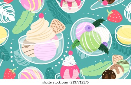 Recolección de helados de patrón sin foco en el festival de verano. Ilustración vectorial.