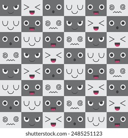 seamless pattern, a collection of monochrome rectangular emoticons