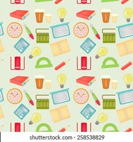 Seamless pattern with collection of office related objects