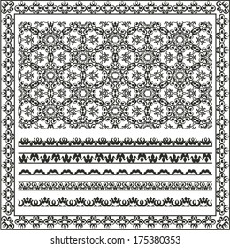 seamless pattern with a collection of ornaments in dark gray