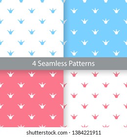 Seamless pattern collection with simple crown. Backdrop set for invitation card and decoration party. Cute wallpaper for prince or princess child's room. Vector background illustration with swatches
