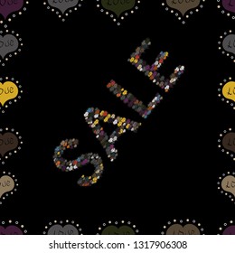 Seamless pattern. Collection with style backgrounds for your project, commercial banner, flayer, animation, advertisement, sale, frame. Sale lettering in gray, black and purple colors. Vector.