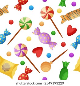 Seamless pattern. Collection of sweets, cookies and lollipops for the holidays of Halloween and Christmas. Treats for children. Vector illustration