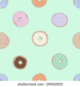 Seamless pattern collection of tasty donuts