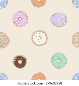 Seamless pattern collection of tasty donuts