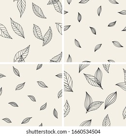 Seamless pattern collection. Vector illustration of leaf, eco floral nature background. Organic textures set