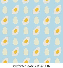 seamless pattern with collumns of broken and normal eggs with a blue background