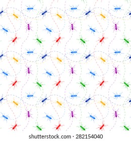 Seamless pattern with color ant and lines. Vector