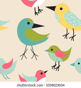 Seamless pattern with color birds. Vector illustration