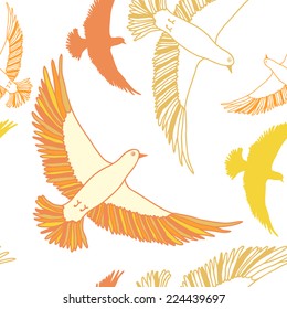 Seamless pattern with color birds, vector illustration