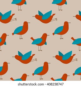 Seamless pattern with color birds. Vector background