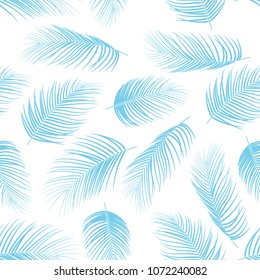 Seamless pattern with color blue isolated palm leaves background