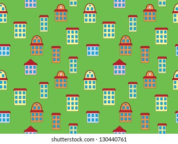 seamless pattern with color buildings over green