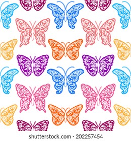 Seamless pattern with color butterflies on a white background