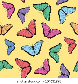 Seamless pattern with a lot of color butterflies. Vector illustration.