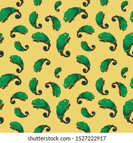 Seamless pattern with color cartoon icon of a Chameleon. 
Vector image for social posts or fabric. Chameleons background.