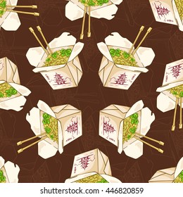 Seamless pattern color chinese noodles box