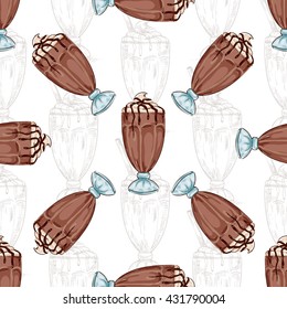 Seamless pattern color chocolate milkshake sketch