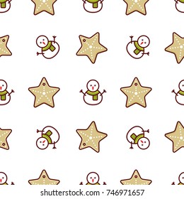 Seamless pattern with color christmas icons, line art style, simple elements