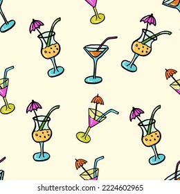 Seamless pattern with color cocktails, summer vector background