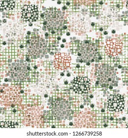 Seamless pattern. Color composition of the pillow elements. Background consisting of circular brush strokes and squares.