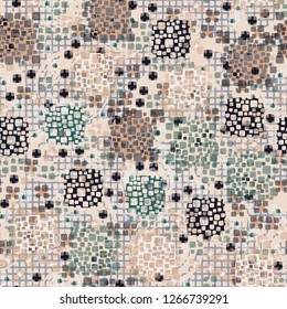 Seamless pattern. Color composition of the pillow elements. Background consisting of circular brush strokes and squares.