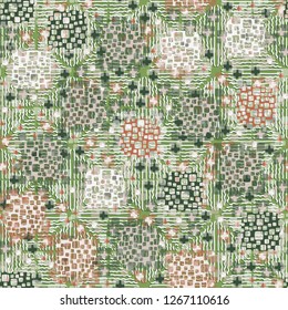 Seamless pattern. Color composition of the pillow elements. Background consisting of pseudo-relief wavy lines.