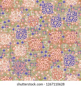 Seamless pattern. Color composition of the pillow elements. Background consisting of pseudo-relief wavy lines.