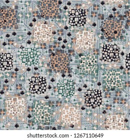 Seamless pattern. Color composition of the pillow elements. Background consisting of pseudo-relief wavy lines.