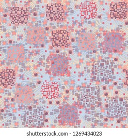 Seamless pattern. Color composition of the pillow elements. Background consisting of square suns.