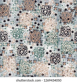 Seamless pattern. Color composition of the pillow elements. Background consisting of square suns.