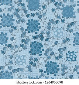 Seamless pattern. Color composition of squares. Checkered background with circular brush strokes. Suitable for decoration of children's clothes and interiors.