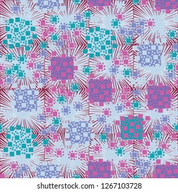 Seamless pattern. Color composition of squares. Background consisting of square suns. Suitable for decoration of children's clothes and interiors.