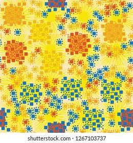 Seamless pattern. Color composition of squares. Background consisting of square suns. Suitable for decoration of children's clothes and interiors.