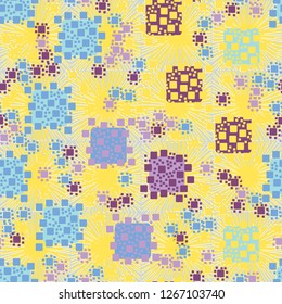 Seamless pattern. Color composition of squares. Background consisting of square suns. Suitable for decoration of children's clothes and interiors.