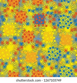 Seamless pattern. Color composition of squares. Background consisting of square suns. Suitable for decoration of children's clothes and interiors.