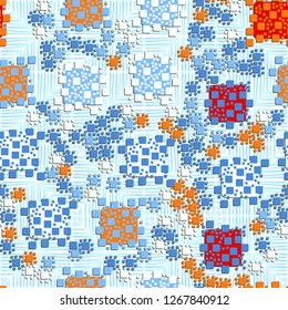 Seamless pattern. Color composition of squares. Background consisting of careless concentric squares. Suitable for decoration of children's clothes and interiors.