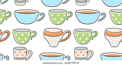seamless pattern color cup in flat style in vector. template for background, wallpaper, wrapping, print, fabric